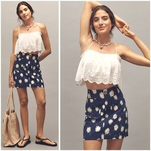 Anthropologie, Navy Daisy Print Colette Mini Skirt, NWT